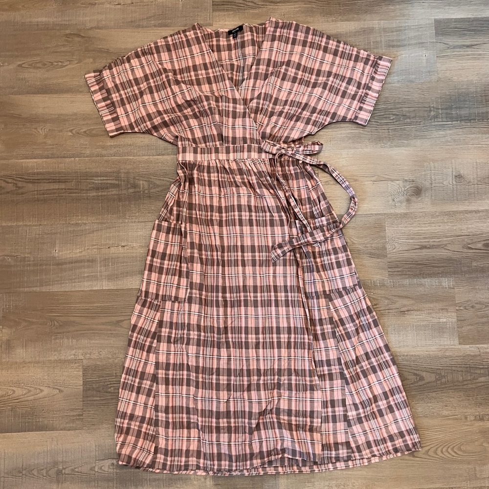 Episode Plaid Cotton Wrap Dress w/ Pockets